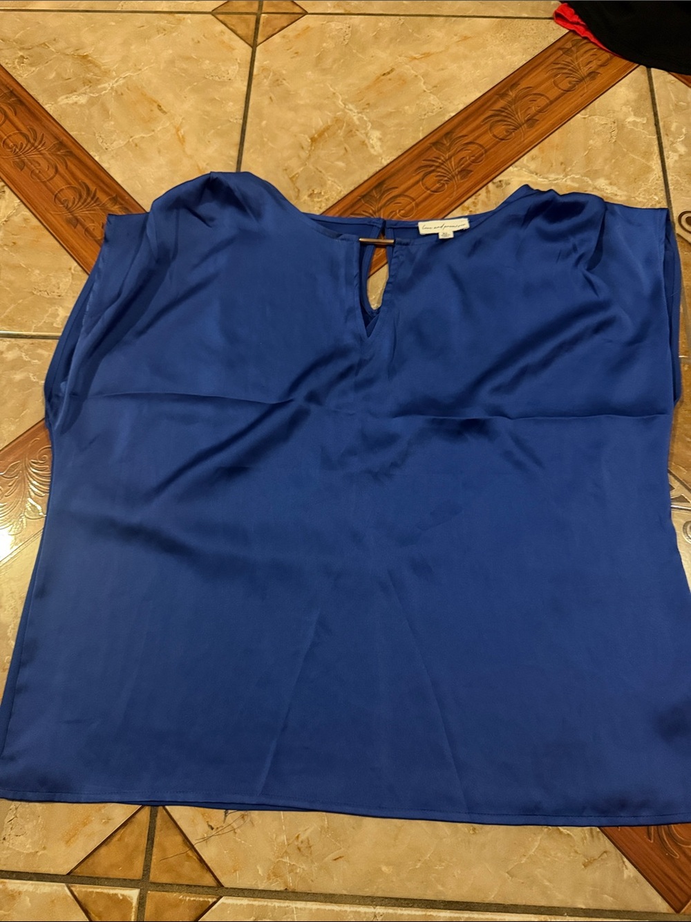 Women's Blue Cap-Sleeve Keyhole Top